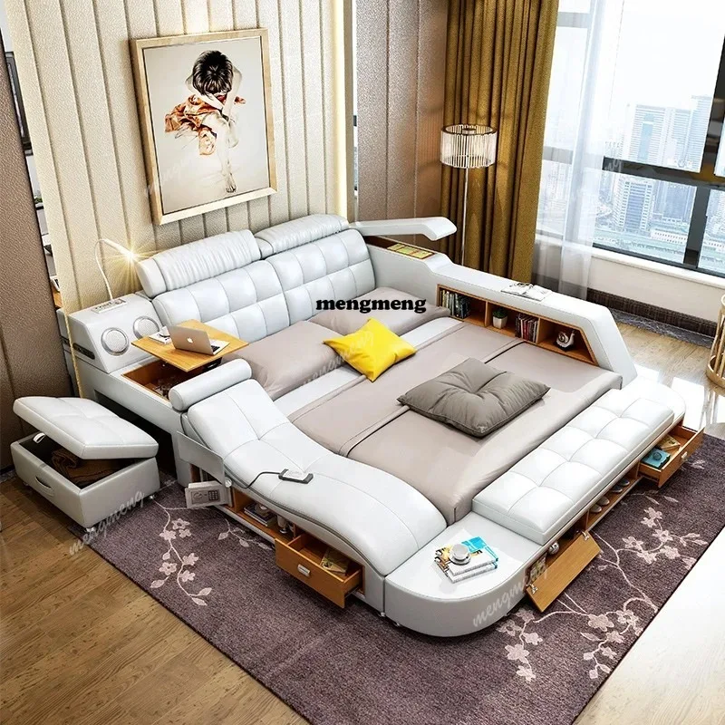 

Functional Smart Storage King Size Bed With Music Usb Charger Massage Leather Beds