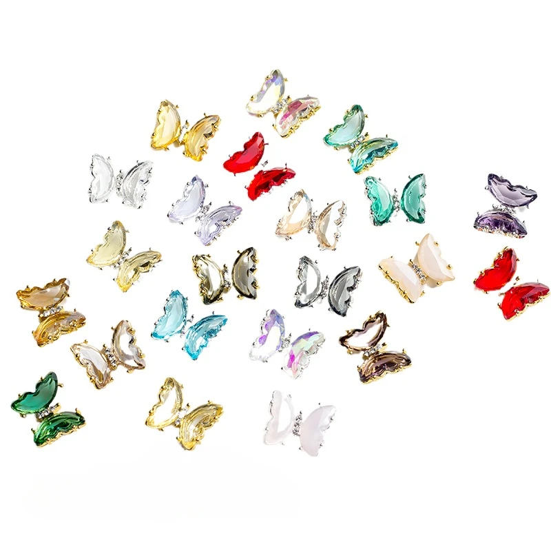 10Pcs Aurora Metal 3D Crystal Cute Butterfly Nail Art Rhinestones Deco Gorgeous 3D Butterfly Nail Art Rhinestone Decoration Set