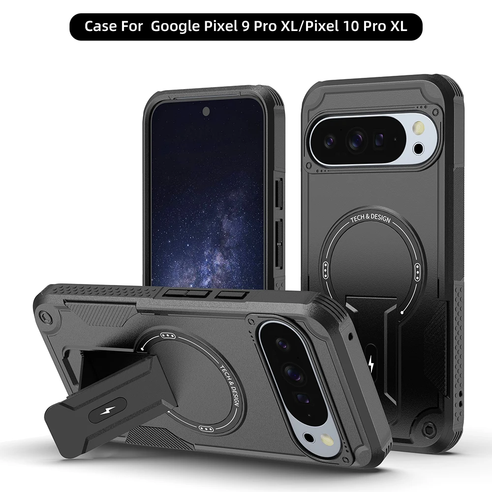 Stoßfeste, robuste, magnetische Aufladung, unsichtbare Ständer-Telefonhülle für Google Pixel 10, 9 Pro XL, Schutzhülle in Militärqualität