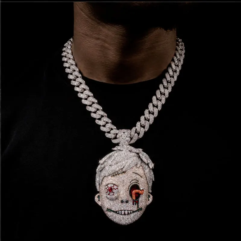 LYEE CYEE Luxury Hip Hop Style Devil Portrait Full Diamond Colored Enamel Pendant Can Be Paired with Cuban Chain Rap Singer Street Party Decoration Exquisite Jewelry Valentine's Day/Commemorative Gift Birthday Gift Holiday Gift Best Gift for Boyfriend
