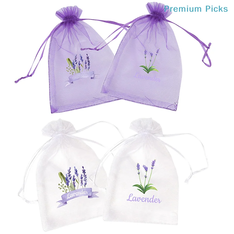 20Pcs Lavender Pattern Drawstring Mesh Bags Dried Flower Herbs Spices Storage Bag Odor-Eliminating Breathable Fragrance Pouches