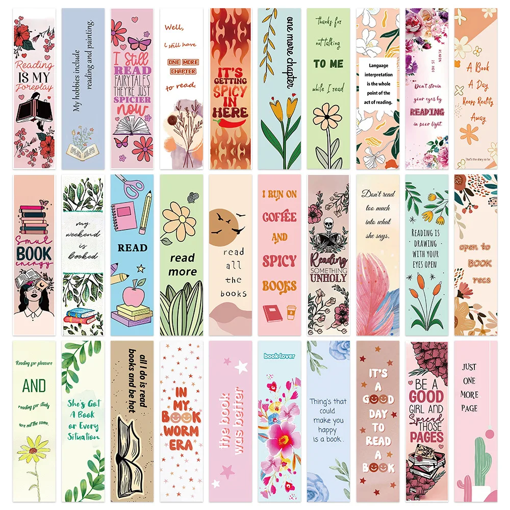 30PCS Flower Style Reading Bookmarks Simple Literary Pages Book Annotated Notebook Pages Clip Students Creative Gifts with Paper
