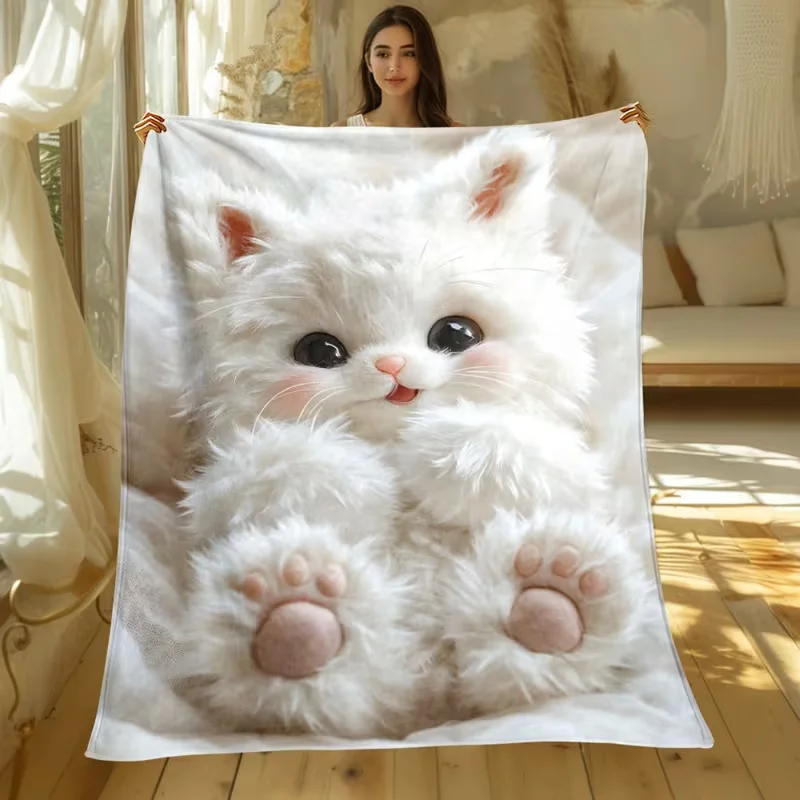 Adorable Sleeping Kittens Blanket Cute Cat Pattern Soft Cozy Sofa Bed Warm Household Decor Blanket for Holiday Christmas Use