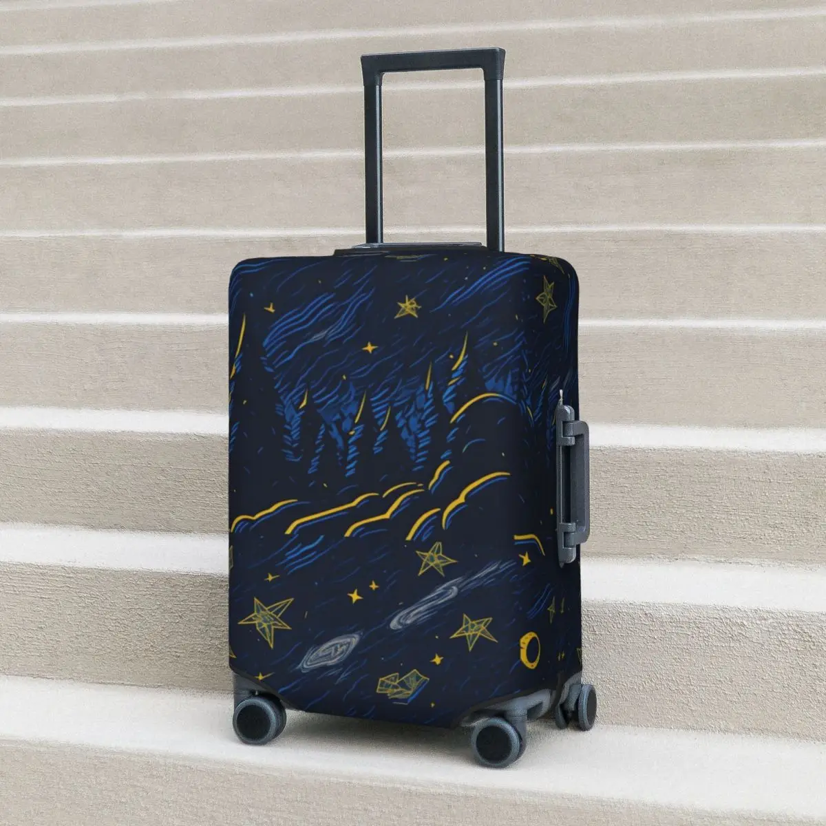 Forest Starry Suitcase Cover Night Sky Illustration Stars Nature Practical Travel Protector Luggage Supplies Holiday