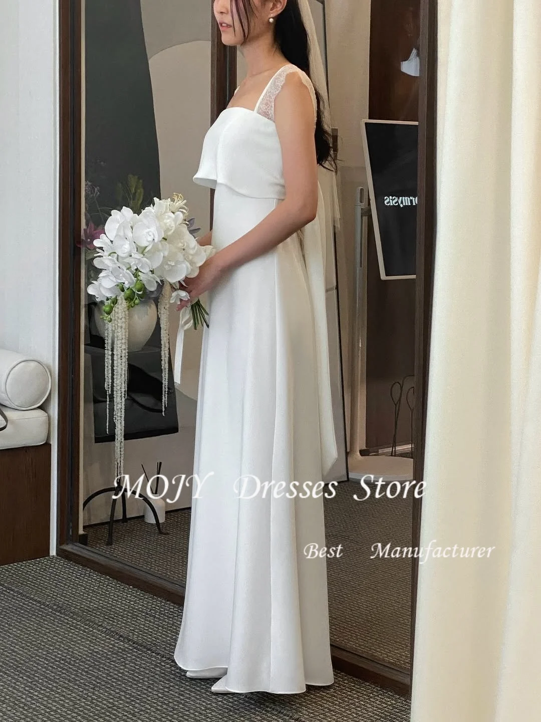 

Mojy A-Line Simple Korea Wedding Dresses Lace Silk Satin Elegant Bridal Gowns Photo Shoot 저녁 드레스 Customize Corsets