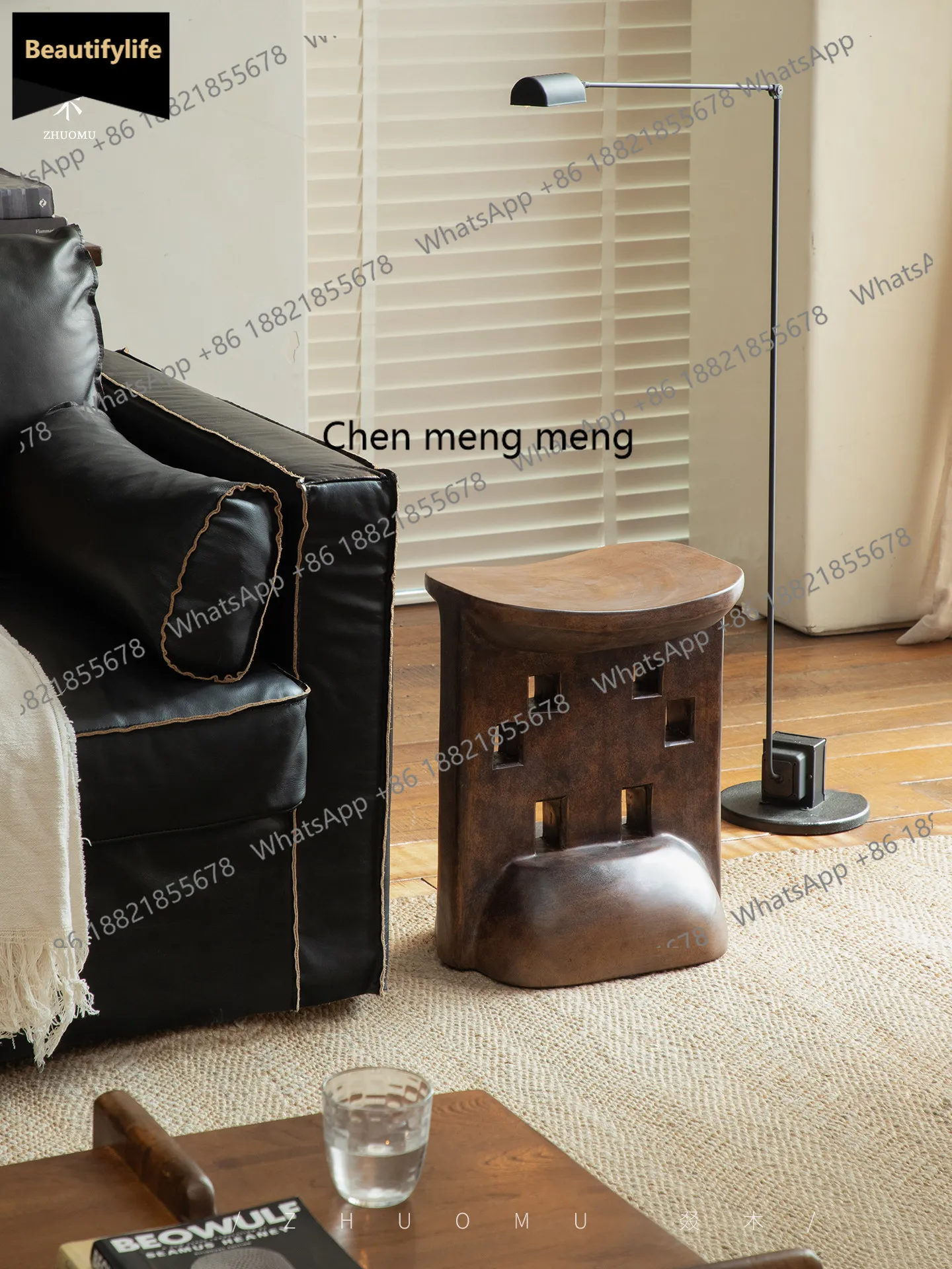 Wabi Sansan designer all-solid wood sofa edge several bed and breakfast decorative stools c139