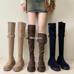 Autumn Winter Platform Women's Over The Knee High Boots Fashion Slip on Thick High Heel Concise Long Botas De Mujer Casual Shoes