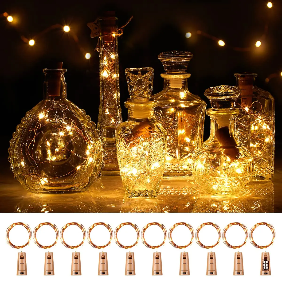 Bateria LED Garrafa De Vinho Cortiça Cortiça Luz, Fada De Natal Guirlanda Para Bar, Casamento, Decoração De Festa De Natal