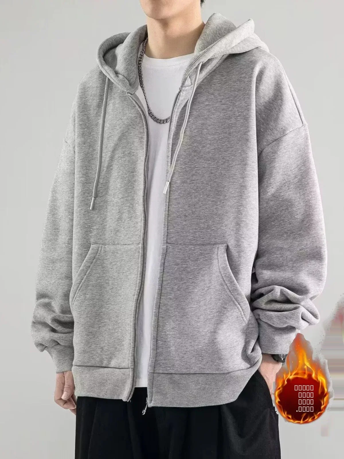 

Мужская повседневная толстовка-кардиган на флисовой подкладке для весны и осени, свободного кроя, молодежная, базовая, стандартной длины