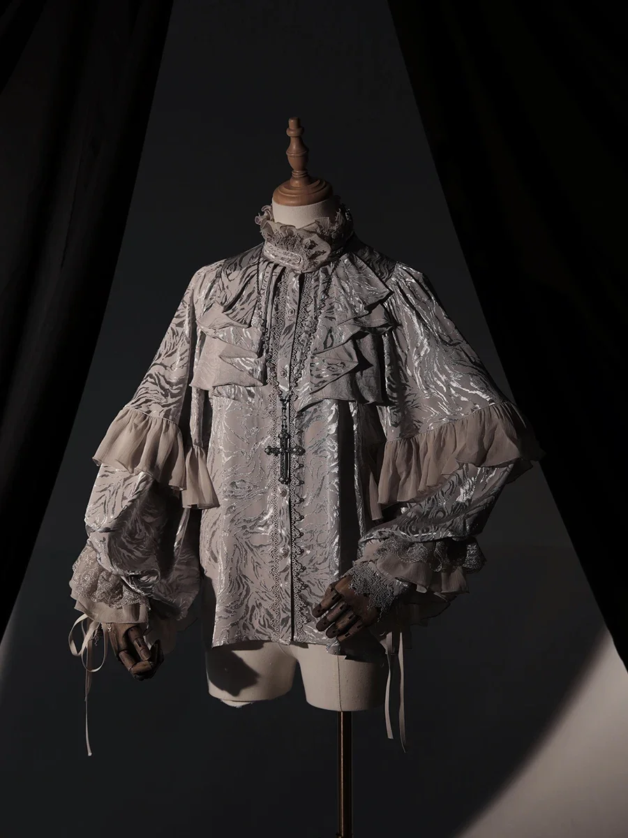 New 2025 Gothic Girls Ruffles Blouse Light Lolita Batwing Sleeved Loose Long Blusa Lace Patch Spring Blusa Tops Women
