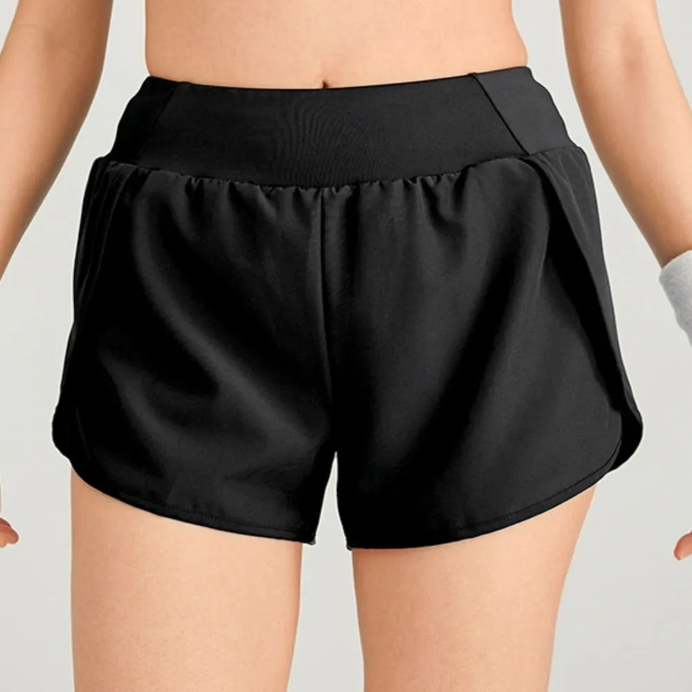 

Anti-glare Lining 2 in 1 Yoga Shorts Loose Fitting Side Pockets Sports Shorts Breathable Hem Elastic Fitness Shorts Running