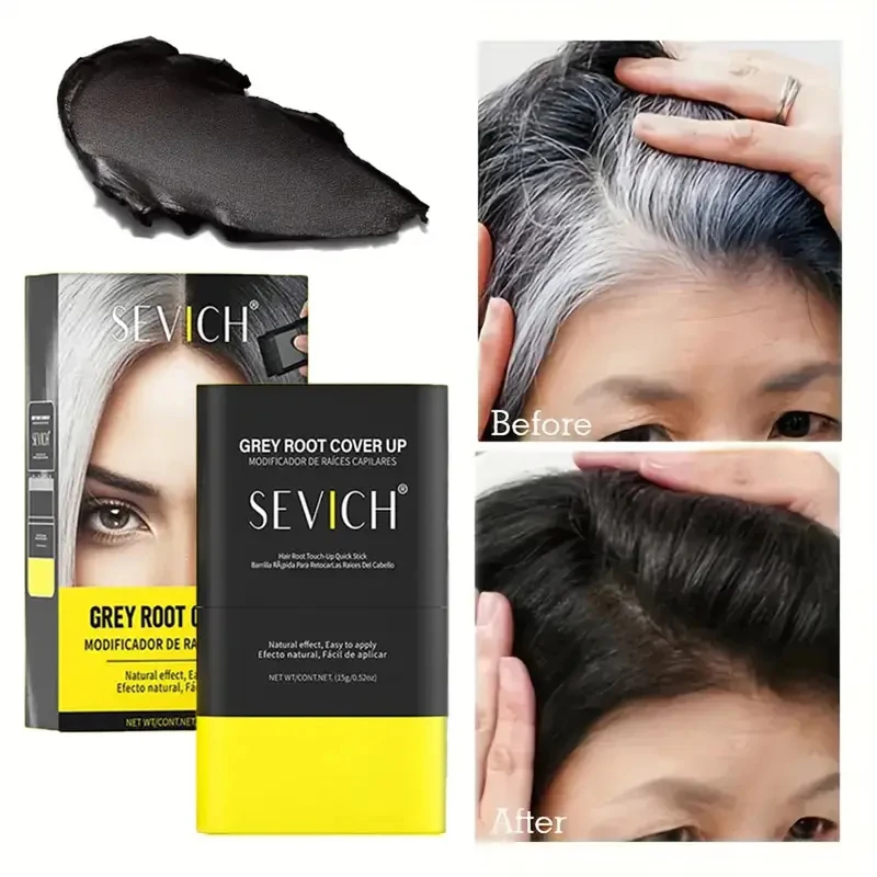 عصا شعر مكونة من 3 ألوان، قطعة أثرية لتغطية الشعر الرمادي بدون فقدان اللون، عصا صبغ الشعر للاستعمال مرة واحدة، جذور الشعر وصبغ الشعر واللون #1