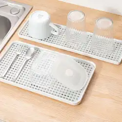 Kitchen Storage Tray Double Layer Draining Board Cups Tableware Drying Plate Fruit Dessert Tea Serving Tray for Home Living Room