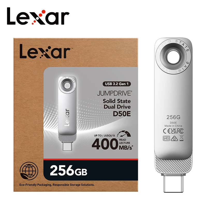 Lexar JumpDrive Solid State Dual Drive D50E USB 3.2 Gen 1 Type-C Flash Pen Drive 50E 128GB 256GB 512GB Max 400Mb/s Metal U Disk