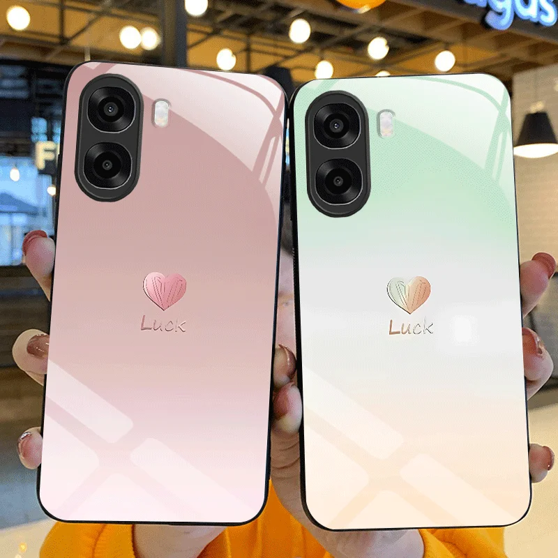 Coque en verre trempé rigide pour OPPO A6x A6k A6 Pro 5G 4G, housse de protection, coque arrière en forme de cœur, Fundas