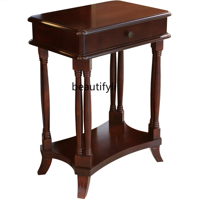 

yj Sofa Side Table Corner Table European Style Solid Wood Square Table Telephone Table High-End Flower Stand Tea Table