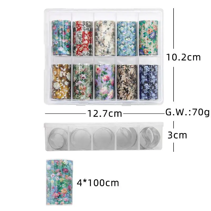 10 Rolls Oil Painting Flower Rose Nail Foils For Transfer Paper Sliders Nail Art Stickers Nails Wraps Manicure Decals Decoration