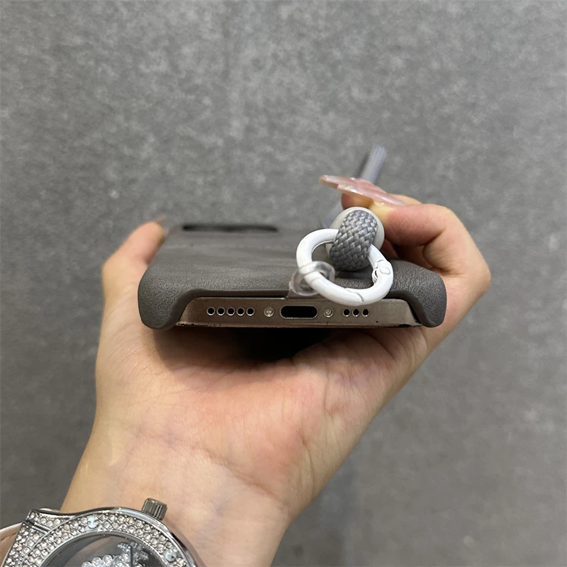 Luxury Matte Leather Slot Card Wallet Case For iPhone 16 Pro Max 15 14 Plus 13 12 With Wrist Strap Lanyard Cord Shockproof Cover image 6