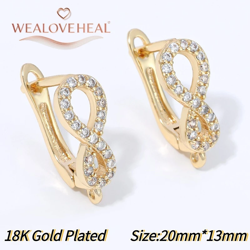 schmuckherstellung zubehör, Exquisite 18K vergoldete Messing-Blatt-Ohrringhaken, Pavé-Zirkon-Blumen-Französischer Ohrdraht mit Öse für DIY-Ohrhänger – Detail 30
