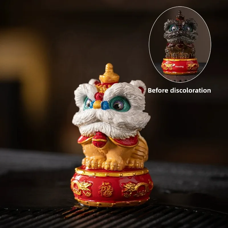 Colo Changing Lion Tea Pet Auspicious Lion Figurine Wealth Attracting Ornament for Tea Table Desk