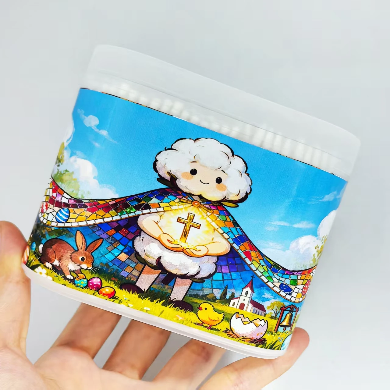 600 piezas de hisopos de algodón creativos de huevo de Pascua, hisopos de algodón de doble cabeza de eje fino, hisopos de algodón de regalo del festival de Pascua