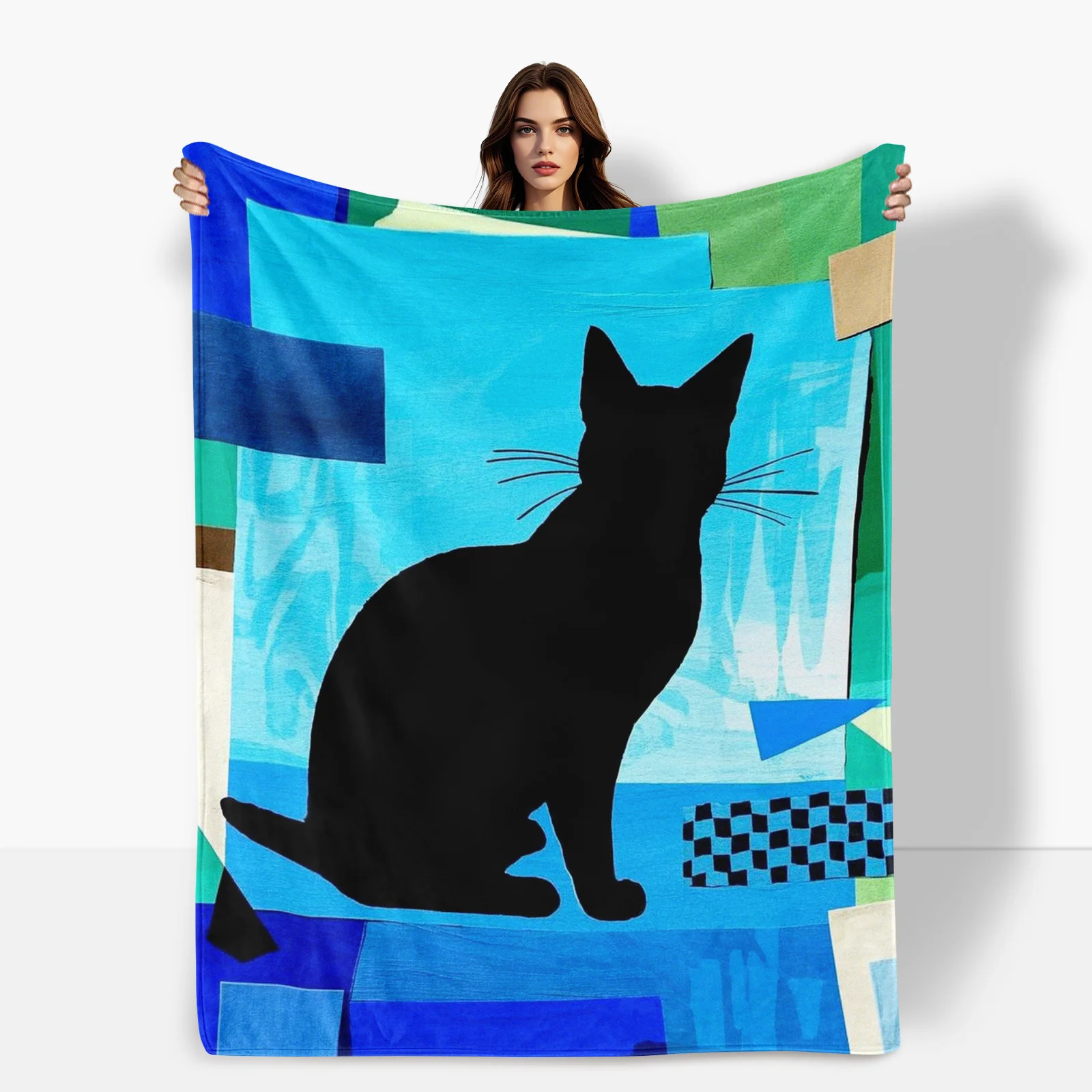 Artistic And Comfortable Geometric Cat Blanket, Perfect For Adding Warmth And Style To Loved Ones' Homes