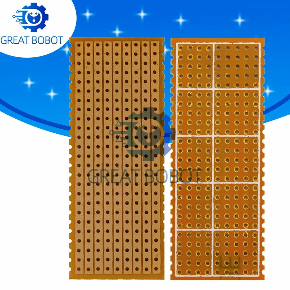 10PCS Universal Paper Prototype Circuit Board (2.5×6.4cm): Single-Row Hole Matrix for Electronics Experimentation