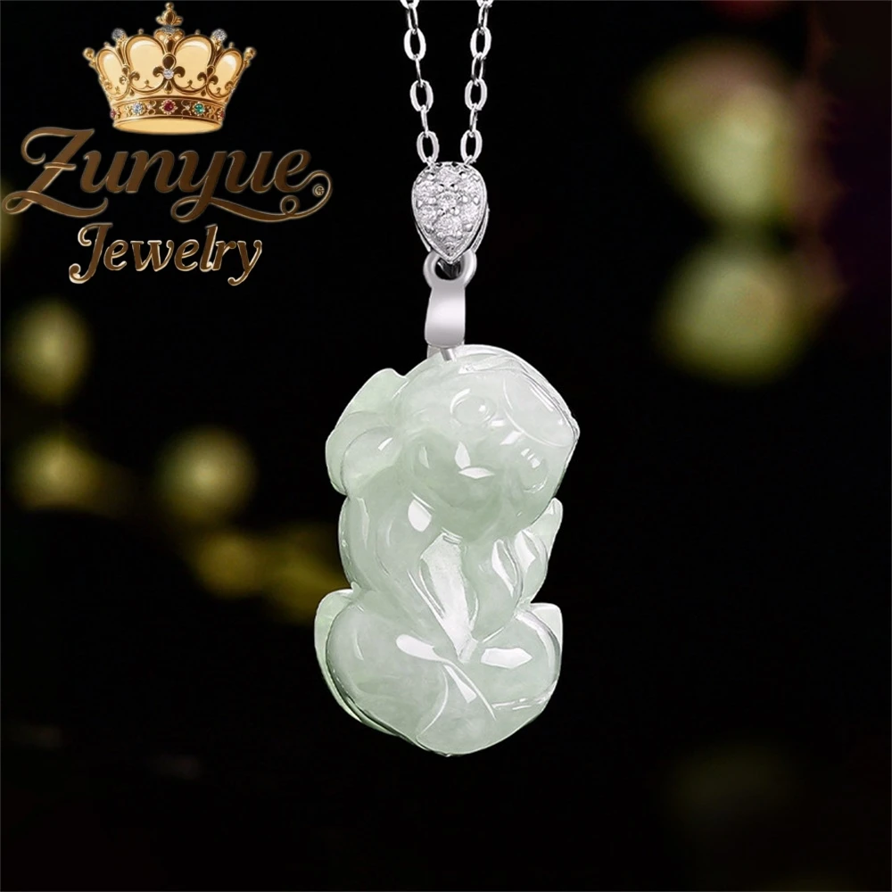 

Genuine Natural A-grade Jadeite Small Pi Xiu Pendant S925 Silver Inlaid Ice-type Jade Couple Pendants Good Luck And Protection