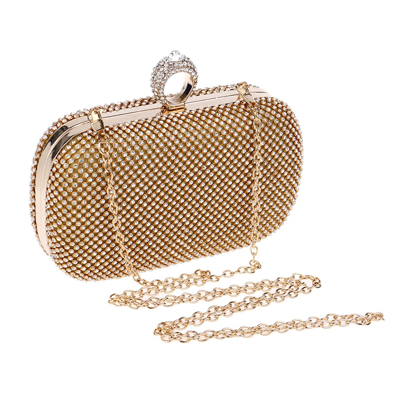 Diamonds Evening Bags Fashion Women's Small Finger Ring Chain Clutch Female Luxury Party Handbag Coin Purse Shoulder Wedding Bag