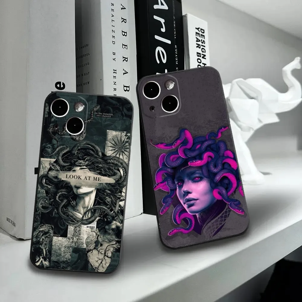 Ancient Greek Mythology Medusa Phone Case For iPhone16,15,14,13,12 Mini 11 Pro XR,X,XS,MAX 7,8 Plus Silicone Cover Soft Black