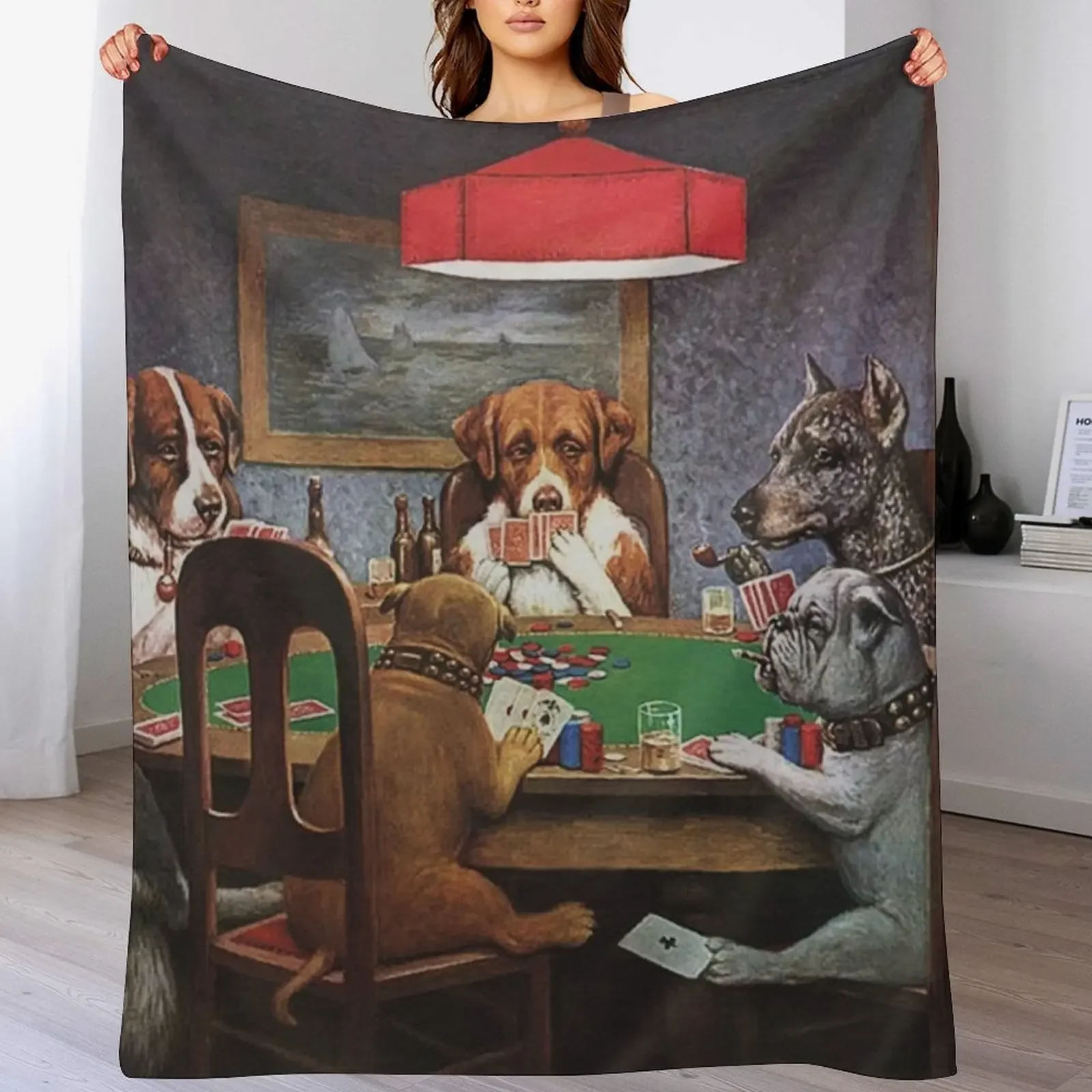 Dogs Playing Poker: A Friend In Need (High Resolution), C.M. Coolidge Throw Blanket Plush Soft Luxury Brand Blankets