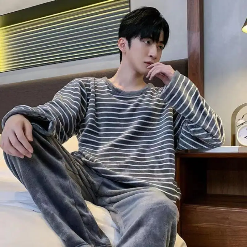 

Men's Winter Clothing Men Pajamas Homewear Man Clothes Autumn Sportswear Teenager Coat Bath Clothes Casual Wear 2Pcs/set New Y2K