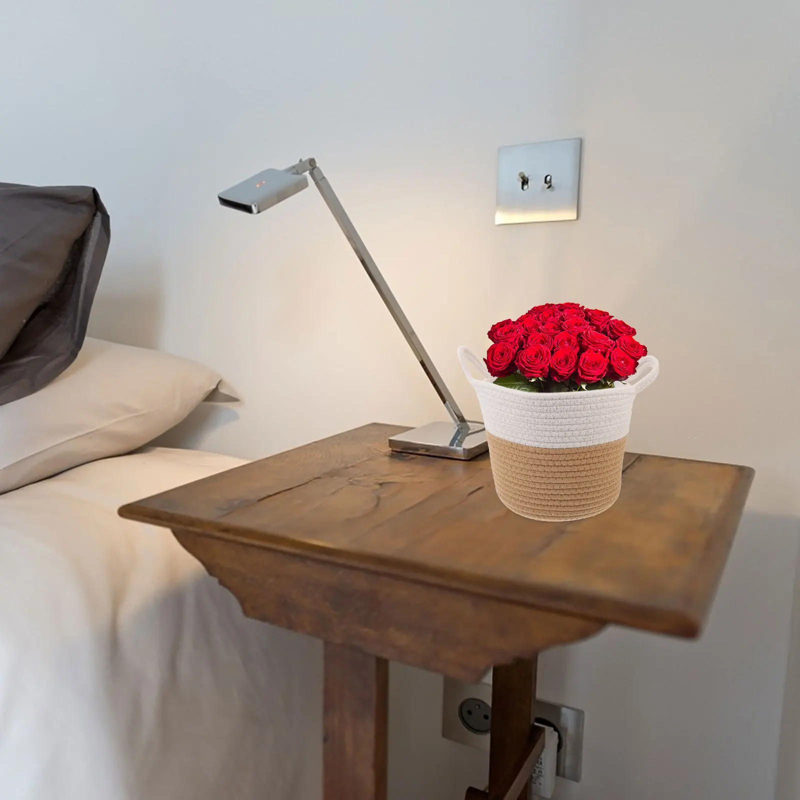 

Woven Flower Basket Plant Storage Organizer Indoor Decorative Basket For Home Sundries Laundry Hamper Large Cotton Rope Planter