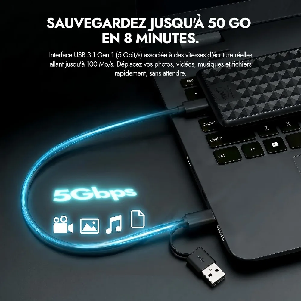 1TB Portable External Hard Drive USB-C/USB 3.1 Ultra-Slim HDD for Backup, Gaming, Devices, Storage view 4