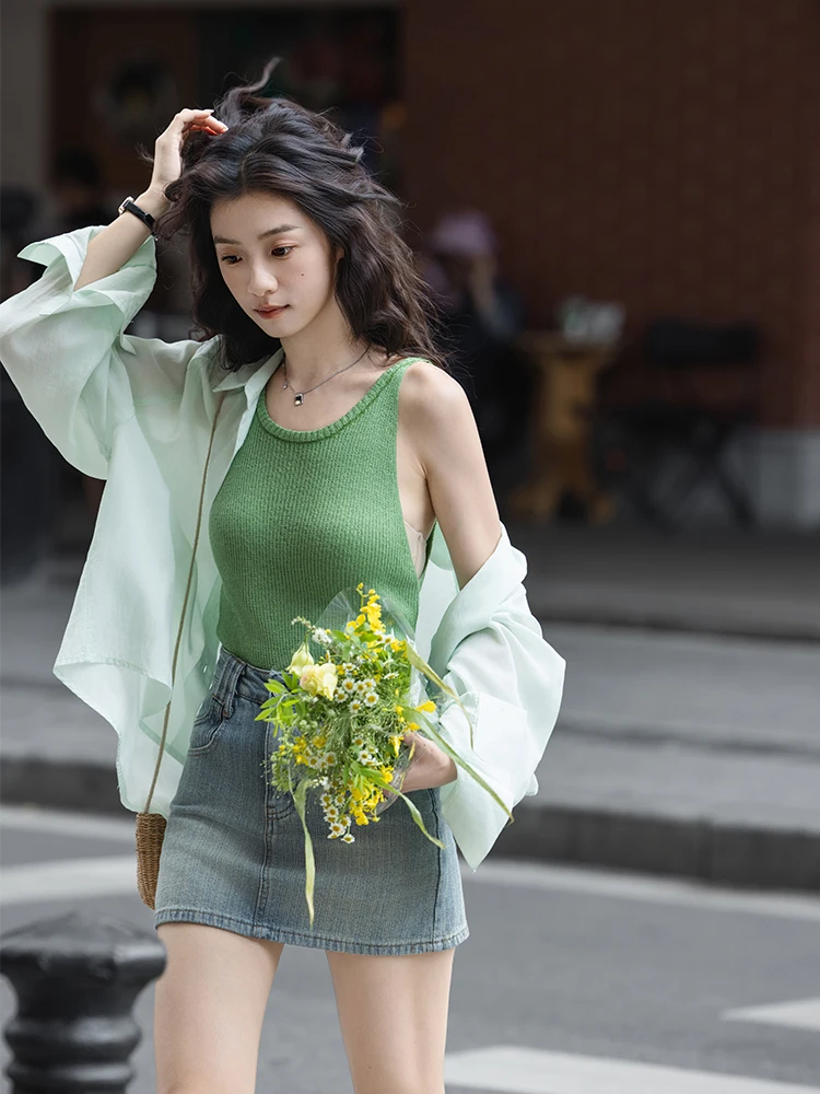 

Lightweight Loose Fit Mint Wave een Lyocell irt Summer New Sle Sun Protection Outerwear Korean Sle Commute irt
