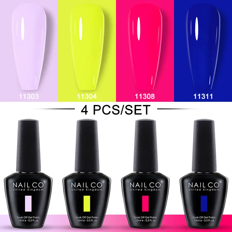NAILCO 15ml 4pcs/Set Colors Gel Nail Polish UV Glitter Gel Nail Red Nail Esmalte Lakiery Design Vernis Need Top Base Nails Art