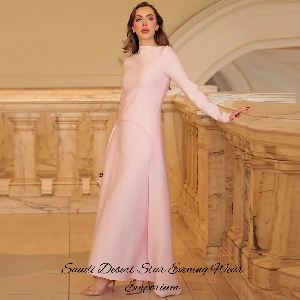 Simple Satin O-Neck Customized Evening Dress Classic A-Line Long Sleeves Celebrity Gowns Temperament Ankle Length Robe de soirée image 3