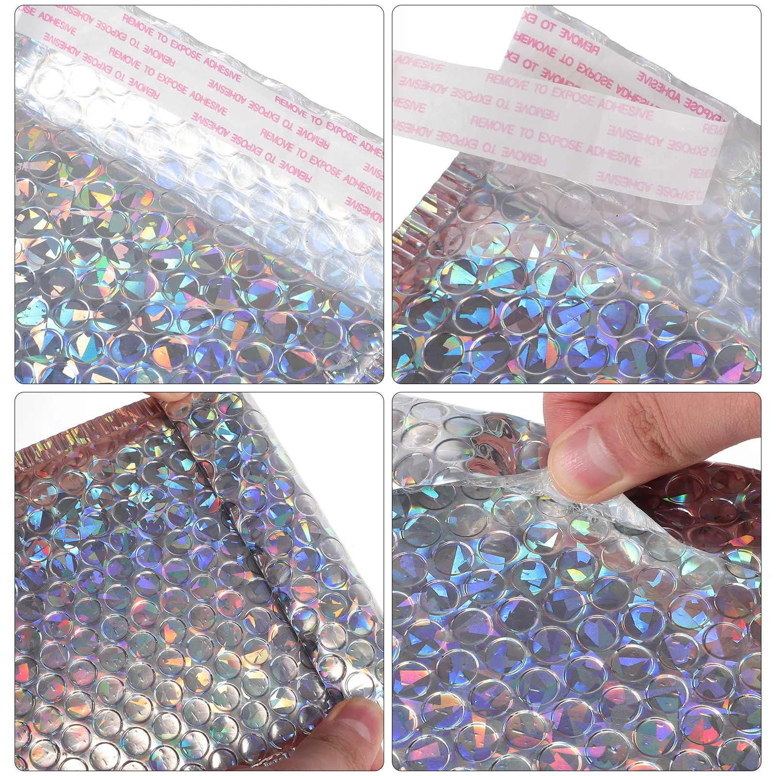 16Pcs Holographic Padded Envelopes Self-Sealing Bubble Mailers for Mailing Greeting Cards Cosmetics Holographic Bubble Mailers