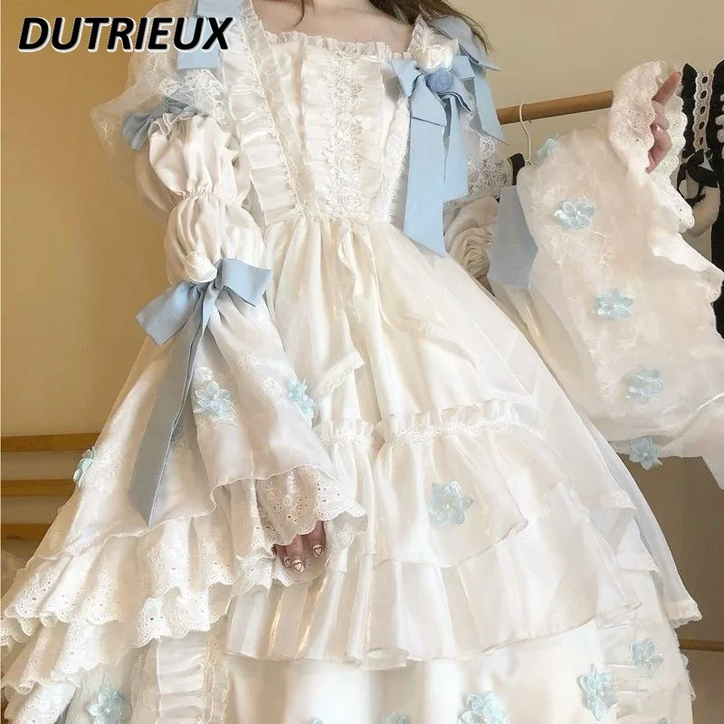 Lolita Style Sweet Elegant Princess Dress Adult Girl New Flower Wedding Spring Autumn Cute Long Sleeve Dresses for Women