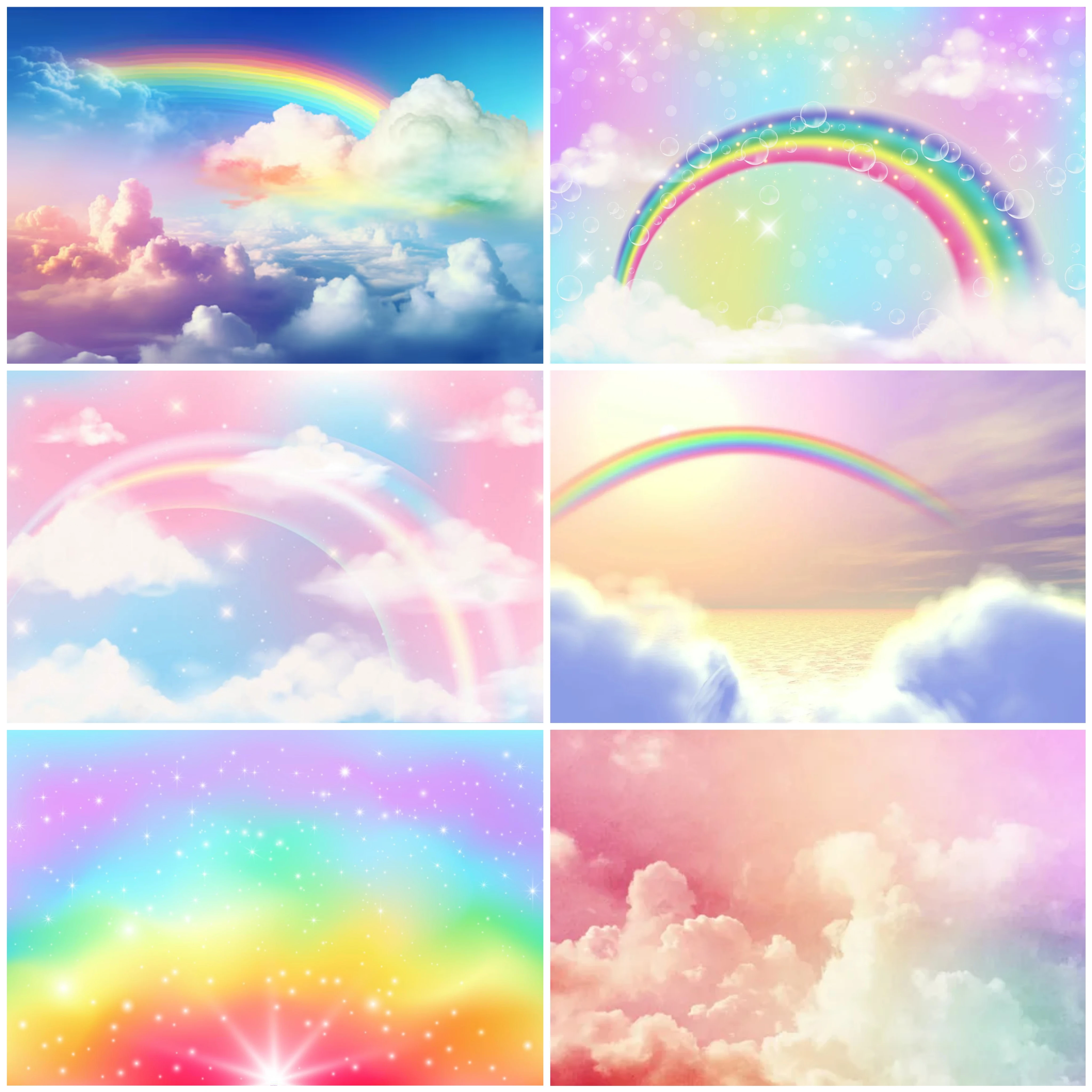 

Colorful Cloud Blue Sky Theme 1st Birthday Party Backdrop Decor Rainbow Weeding Newborn Background Banner Kid Photography Props