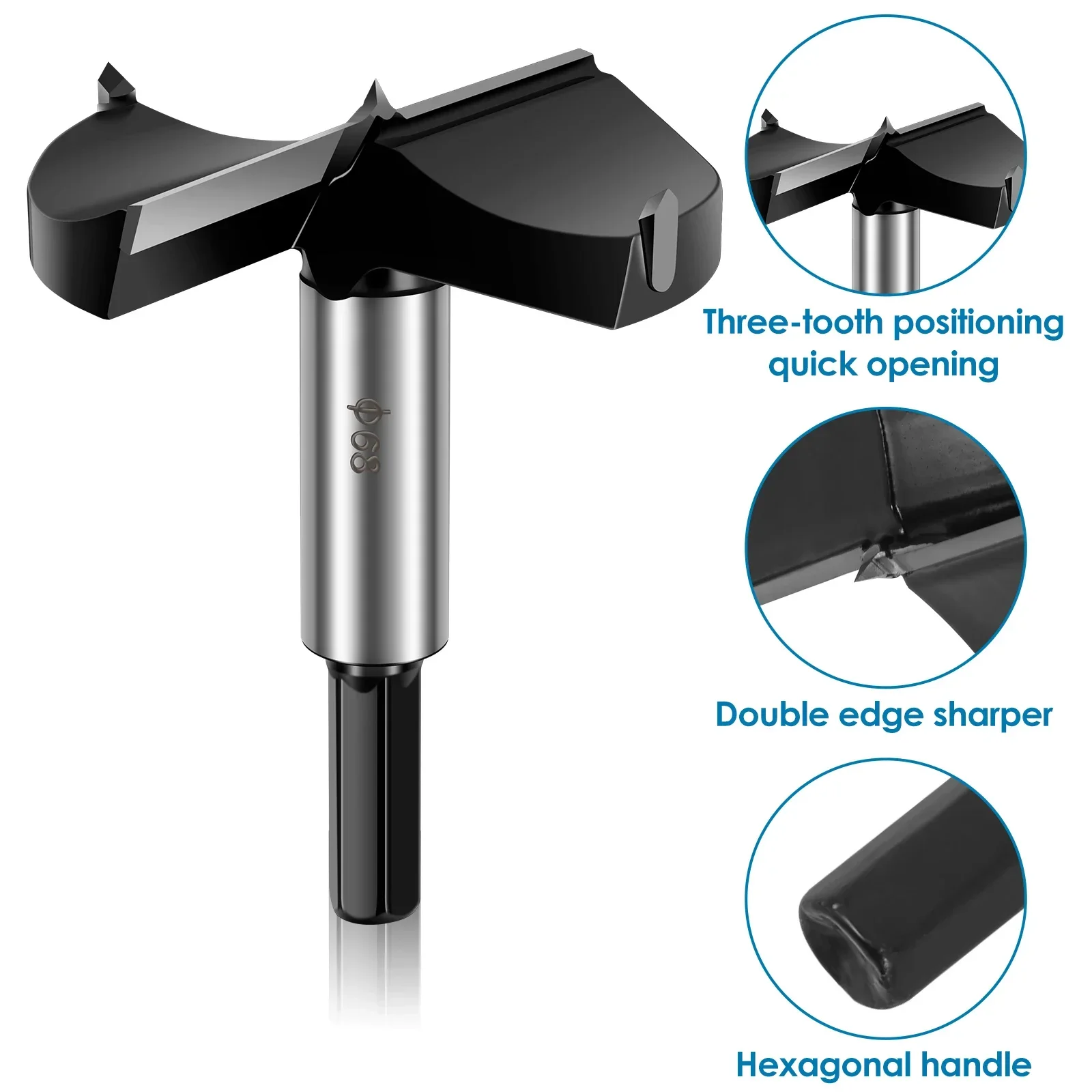 Forstner Drill Bits 68/70mm Wood Drill Bits Rustproof Tungsten Steel Woodworking Drill Punching Bit with Hexagonal Shank