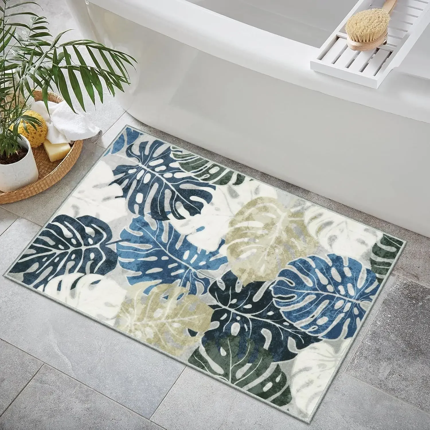 Tropical Leaf Carpet with ColorfulPrinted Patterns on LeavesAnti Slip Floor Mat Suitablefor Bedrooms KitchensBalconies Foot Mats