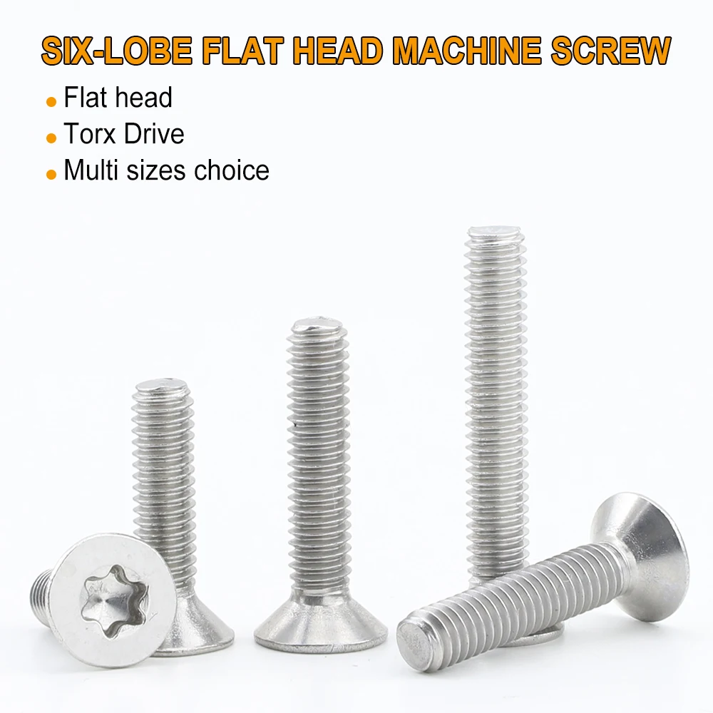 JUIDINTO 5~50pcs Torx Flat Head Screw M2 M2.5 M3 M4 M5 M6 M8 Stainless Steel Six Lobe Torx Countersunk Head Security Screw