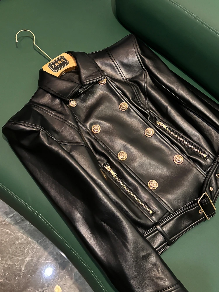 Inizio inverno 2025 Celebri Faion oulder imbottito doppio petto ort Biker in pelle Jaet da donna slim fit lungo Sve