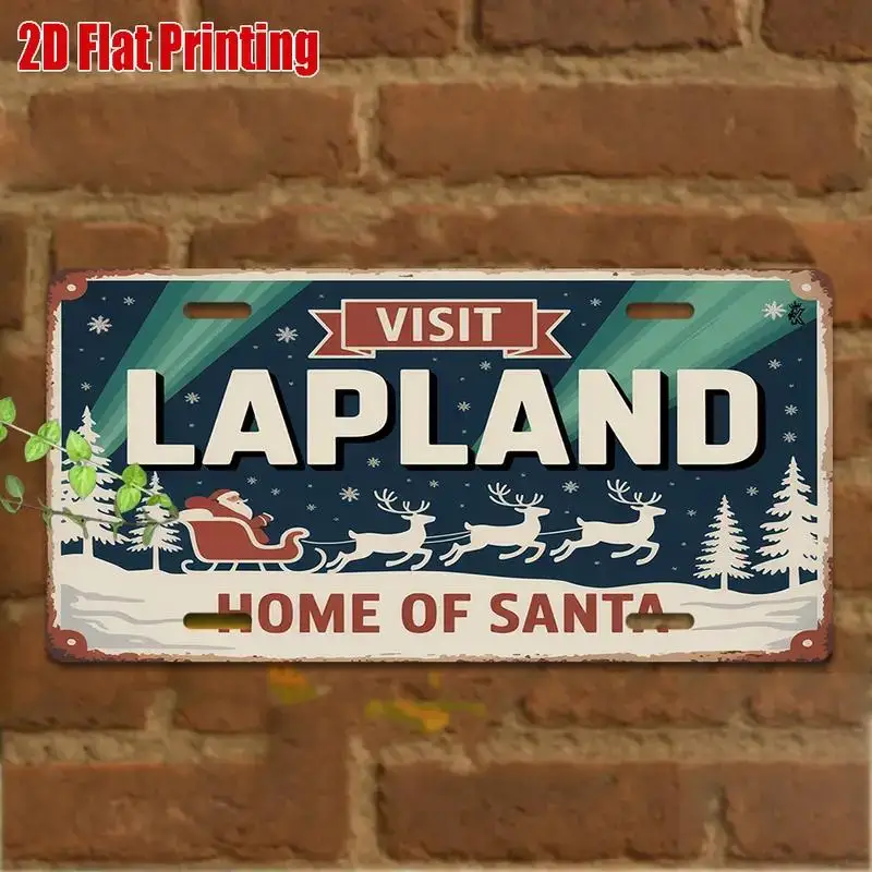 2D Flat Design, Lapland Finland Themed Metal License Plate Sign - Large Size 11.8