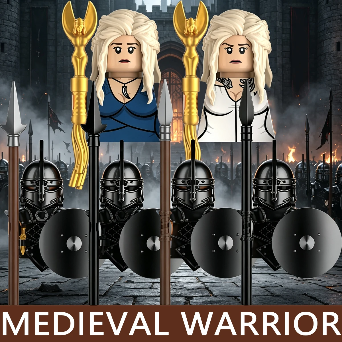 Lego Minifigure Holder - Medieval Warrior Building Blocks Castle Military