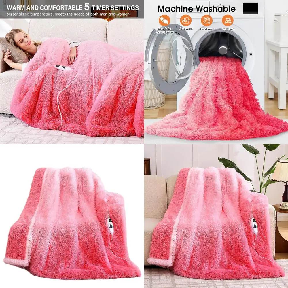 

Двойное электрическое одеяло с подогревом из искусственного меха, 10 нагрева и 5 настройками таймера, идеальный зимний подарок для женщин и бабушек, 62x84,