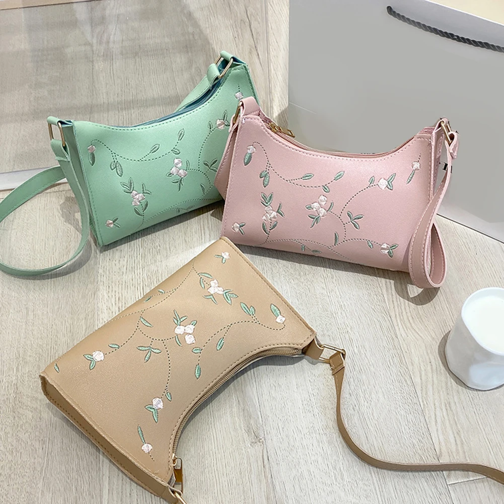 Stitching Handbag PU Leather Small Tote Bag Women Shoulder Bag Lace Floral Underarm Bags Girls Purse Female Clutch