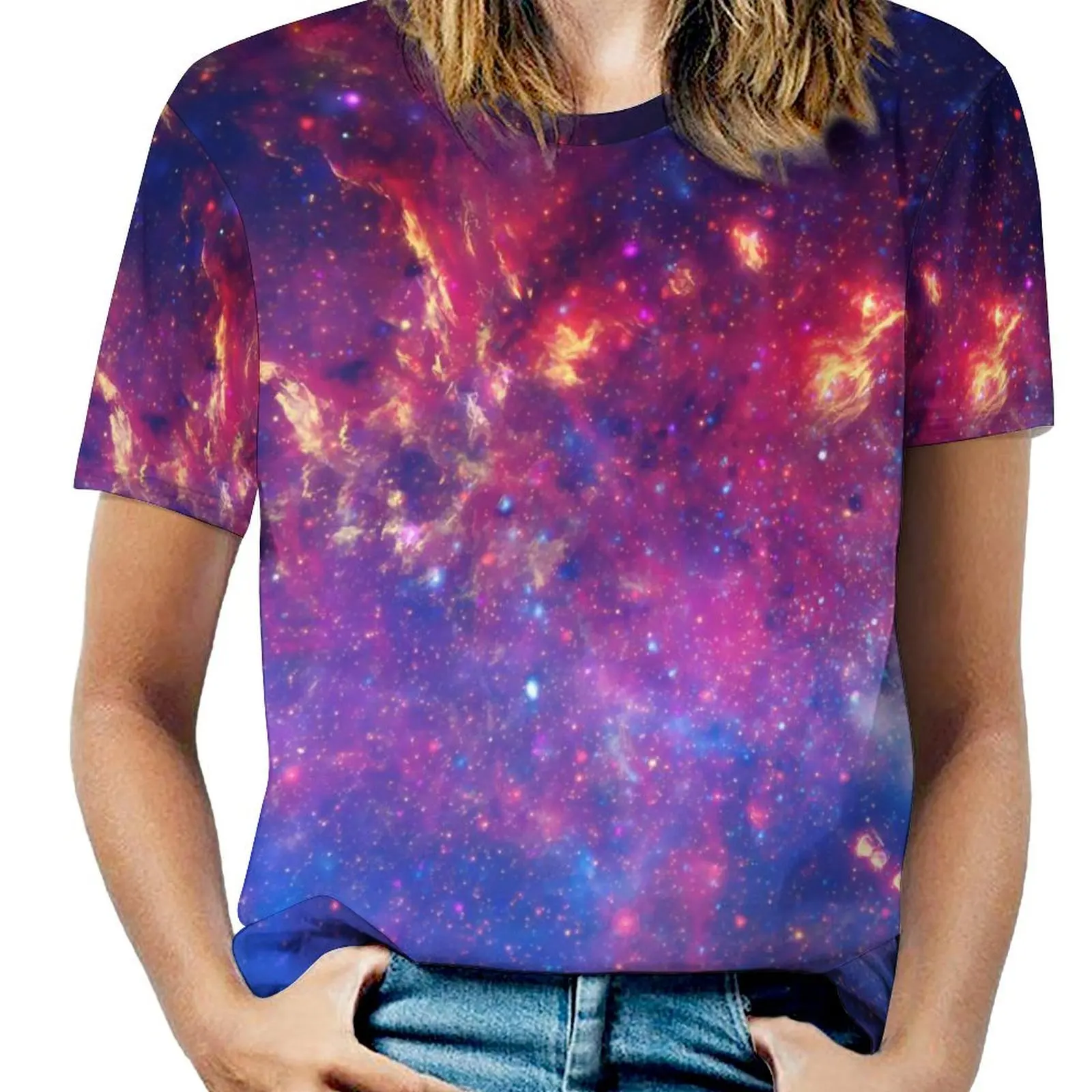 Women T-Shirt Colorful Space O Neck T Shirts Short Sleeves Milky Way Galaxy Pretty Custom Tshirt Streetwear Top Tees Big Size