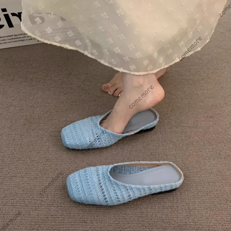 

Comemore Weave, женские тапочки на плоской подошве, элегантные неглубокие шлепанцы, новые летние модные шлепанцы, 2024, прогулочные мягкие шлепанцы